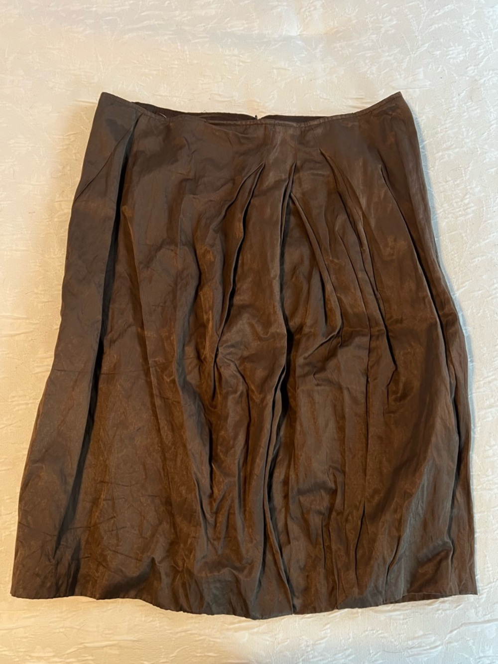 Lafayette 148 New York Lined Crinkle Brown Pleated Skirt